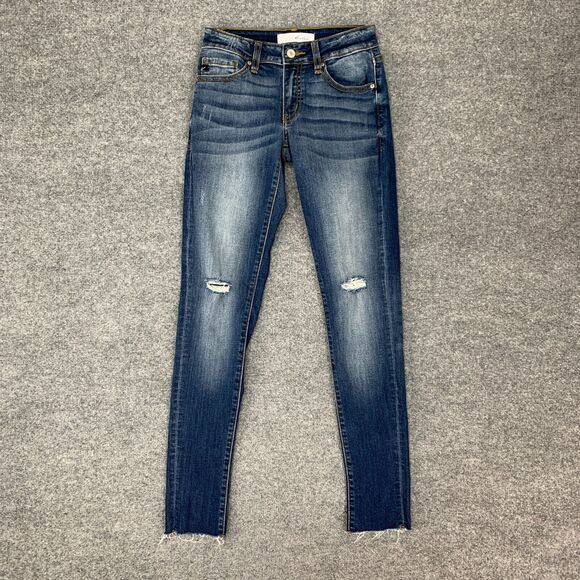 KanCan Jeans Womens 1/24 Denim Skinny Distressed Low Rise Ankle Stretch Pants - Picture 2 of 12